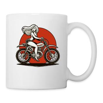 cool girl rides retro motocross motorcycle - Mug - white - Right