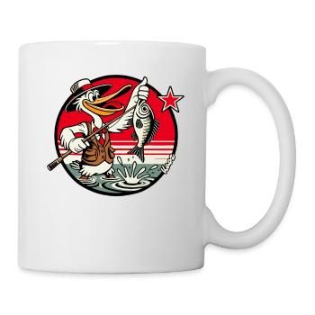 Pelikan Vogel Angler mit Angel und Fisch - Tasse - Weiß - Rechts