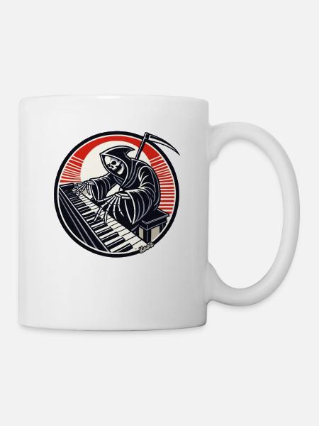 Lustiges Skelett am Klavier - Tasse - Weiß