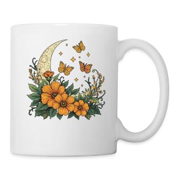 Mondsichel mit Blumen und Schmetterlingen - Tasse - Weiß - Rechts