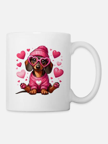 Dackel Liebe Valentinstag Hund Herz Niedlich Wau - Tasse - Weiß
