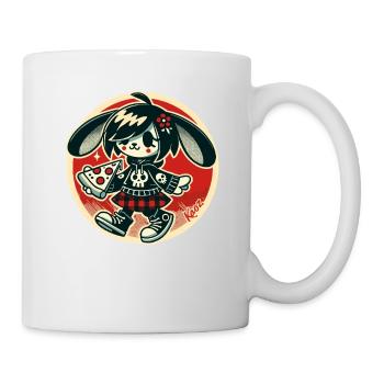 Lustiger Punk-Hase mit Pizza - Tasse - Weiß - Rechts