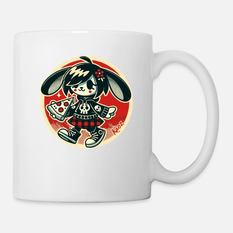 Lustiger Punk-Hase mit Pizza - Tasse - Weiß