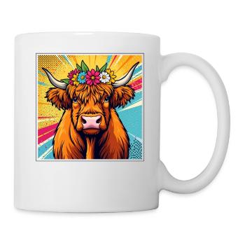 Highland Cow Pop Art Cow - Tasse - Weiß - Rechts