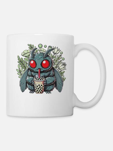 Funny Mothman with Bubble Tea - Tasse - Weiß