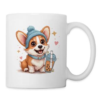 Bubble Tea Corgi Kawaii Pastell Beanie Niedlich - Tasse - Weiß - Rechts