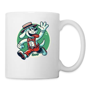 Funny retro farmer dog running and greeting - Mug - white - Right