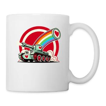 Regenbogen-Panzer, schießt Herzen der Liebe - Tasse - Weiß - Rechts