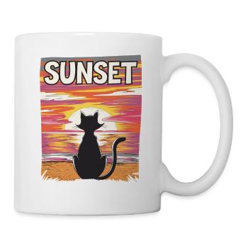 Friedlicher Sonnenuntergang Katze für eine - Tasse - Weiß - Rechts