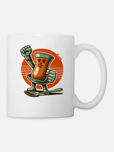 Faust hoch! Kämpferischer Çay Tee mit Löffel - Tasse - Weiß