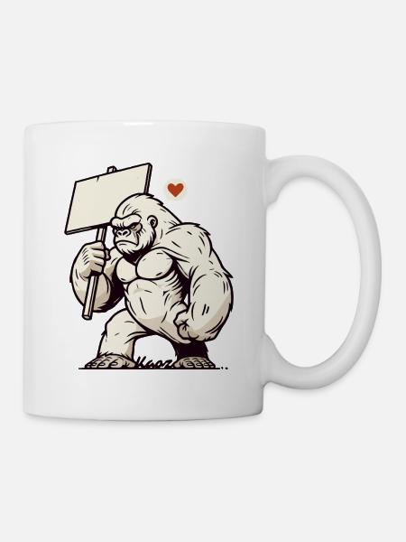 Wilder Gorilla, dein Text auf einem Schild - Tasse - Weiß
