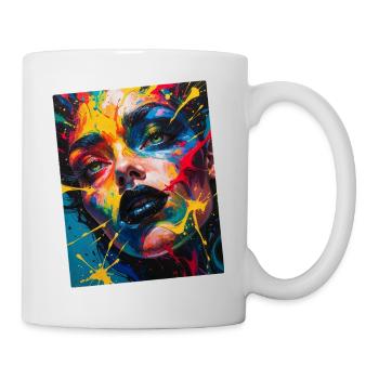 Buntes Frauenporträt mit Spritzern - Tasse - Weiß - Rechts