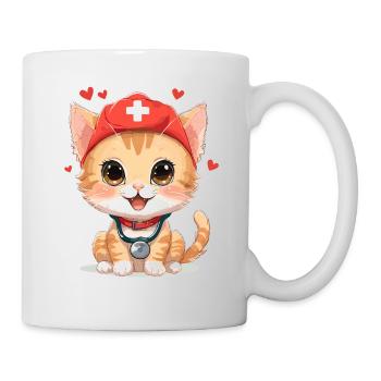 Cat Nurse Meow Heart Valentine's Day Cute - Mug - white - Right