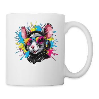Ratte mit Kopfhörer - Tasse - Weiß - Rechts