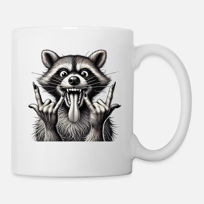 Rock 'n' Roll Waschbär Metall Kunst Design - Tasse - Weiß