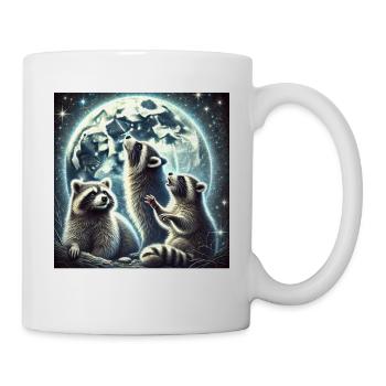 Trois ratons laveurs hurlent à la lune Art fantastique - Mug blanc - blanc - Droite