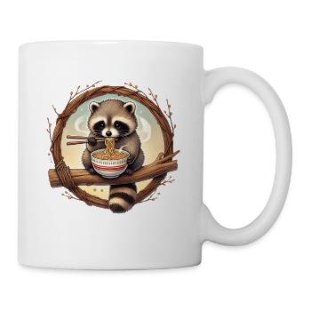 Süßer Waschbär isst Ramen-Nudeln Kunst - Tasse - Weiß - Rechts