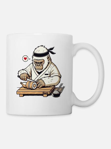 Sushi-Meister Gorilla mit Banane - Tasse - Weiß