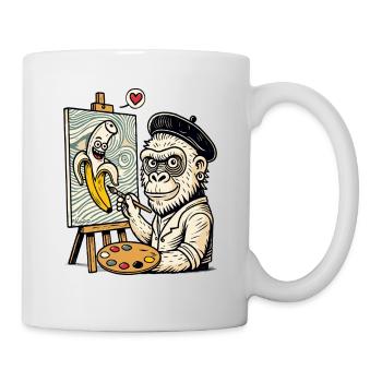 Kunst & Humor: Künstler Gorilla malt Banane - Tasse - Weiß - Rechts
