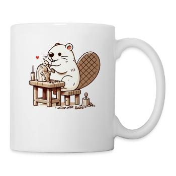 Beaver as a sculptor builds with wood - Mug - white - Right