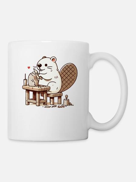 Biber als Bildhauer baut mit Holz - Tasse - Weiß