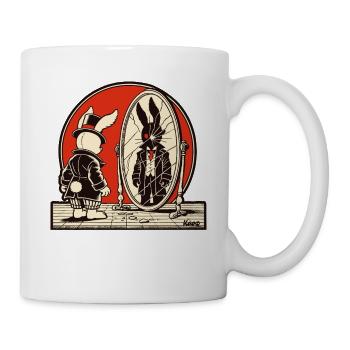 Lapin noir devant un miroir brisé - Mug blanc - blanc - Droite