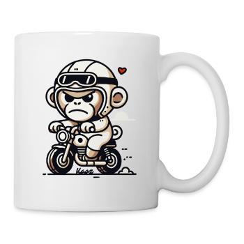 Kleiner Biker-Affe auf kleinem Motorrad - Tasse - Weiß - Rechts