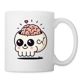 Mignon et fou : Crâne kawaii avec cœur et cerveau - Mug blanc - blanc - Droite