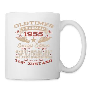 70. Geburtstag Oldtimer Februar Jahrgang 1955 - Tasse - Weiß - Rechts