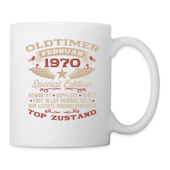 55. Geburtstag Oldtimer Februar Jahrgang 1970 - Tasse - Weiß - Rechts