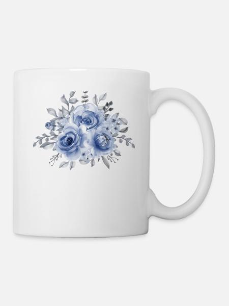 Blauer Aquarell-Blumenstrauß Blue Watercolor - Tasse - Weiß