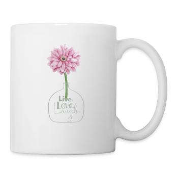 Rosa Blume Leben Liebe Lachen Inspirierendes Zitat - Tasse - Weiß - Rechts