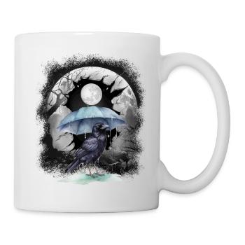 Halloween, oiseau, corbeau, corbeau, corbeau, forêt, lune - Mug blanc - blanc - Droite