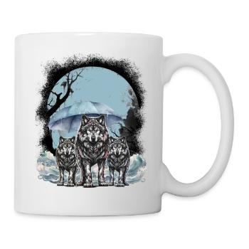 mystisch Wölfe Wolf Rudel Husky Hunde Hund - Tasse - Weiß - Rechts