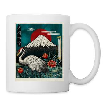 Grue couronnée rouge et mont Fuji - Mug blanc - blanc - Droite