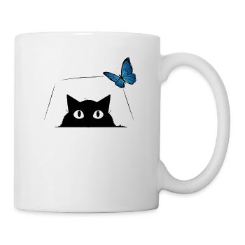 Chat mignon et papillon bleu Chat mignon - Mug blanc - blanc - Droite