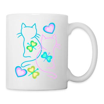 Katzen Sommer Kind Kinder Kätzchen Retro 80er - Tasse - Weiß - Rechts