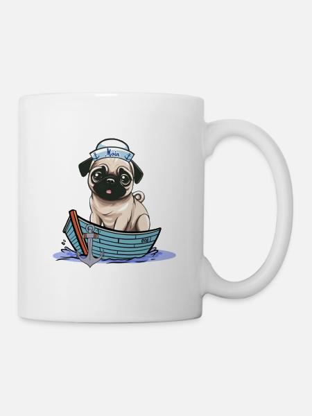 maritime, marin, carlin, chien, marin, bateau - Mug blanc - blanc
