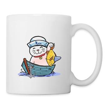 maritim Katze witzig Fischer Fisch Kinder Seemann - Tasse - Weiß - Rechts