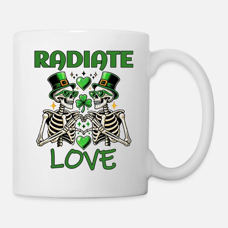 St. Patrick's Day - Skelett Design Radiate Love - Tasse - Weiß