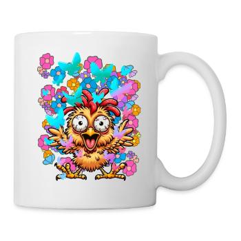 Poulet Poulets Printemps Fleurs Papillons Drôle - Mug blanc - blanc - Droite