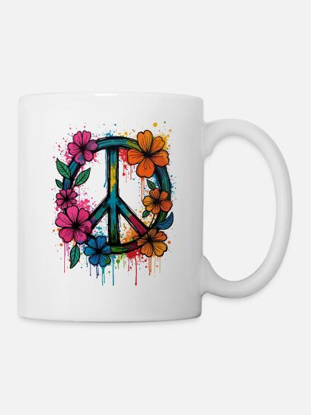 Friedenszeichen Love Peace Hippie 70er 60er Jahre - Tasse - Weiß