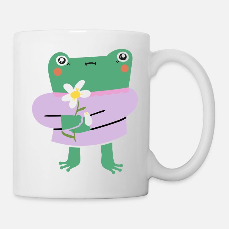 Grenouille mignonne avec fleur - Wholesome Vibes - Mug blanc - blanc