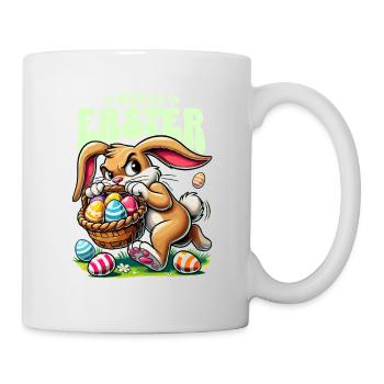 Happy Easter: Playful bunny with Easter eggs - Mug - white - Right