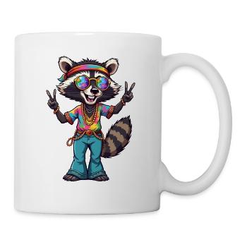 Hippie 70s 1970s 60s Party Raccoon - Mug - white - Right