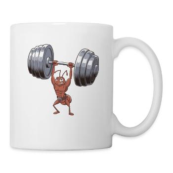 Lustige Ameise im Fitnessstudio beim Gewichtheben - Tasse - Weiß - Rechts