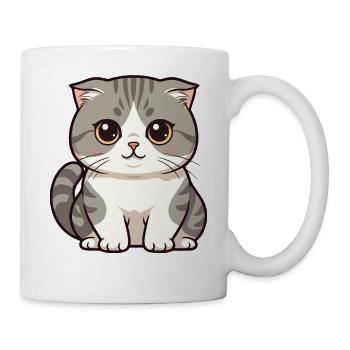 Süße Kawaii Katze Cartoon - Tasse - Weiß - Rechts