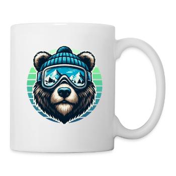 Funny bear with ski goggles and ski cap loves skiing - Mug - white - Right
