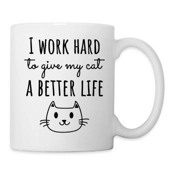 Je travaille dur pour la vie de mon chat - Mug blanc - blanc - Droite