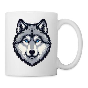 Blau äugiger Wolf Kopf - Tasse - Weiß - Rechts